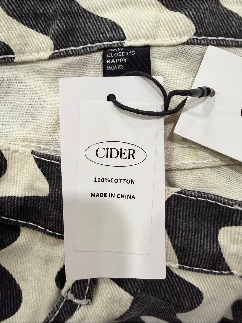 NWT Cider Black Cream Wave Matching Set Crop Top Wide Leg Pants Size Large - Picture 8 of 12